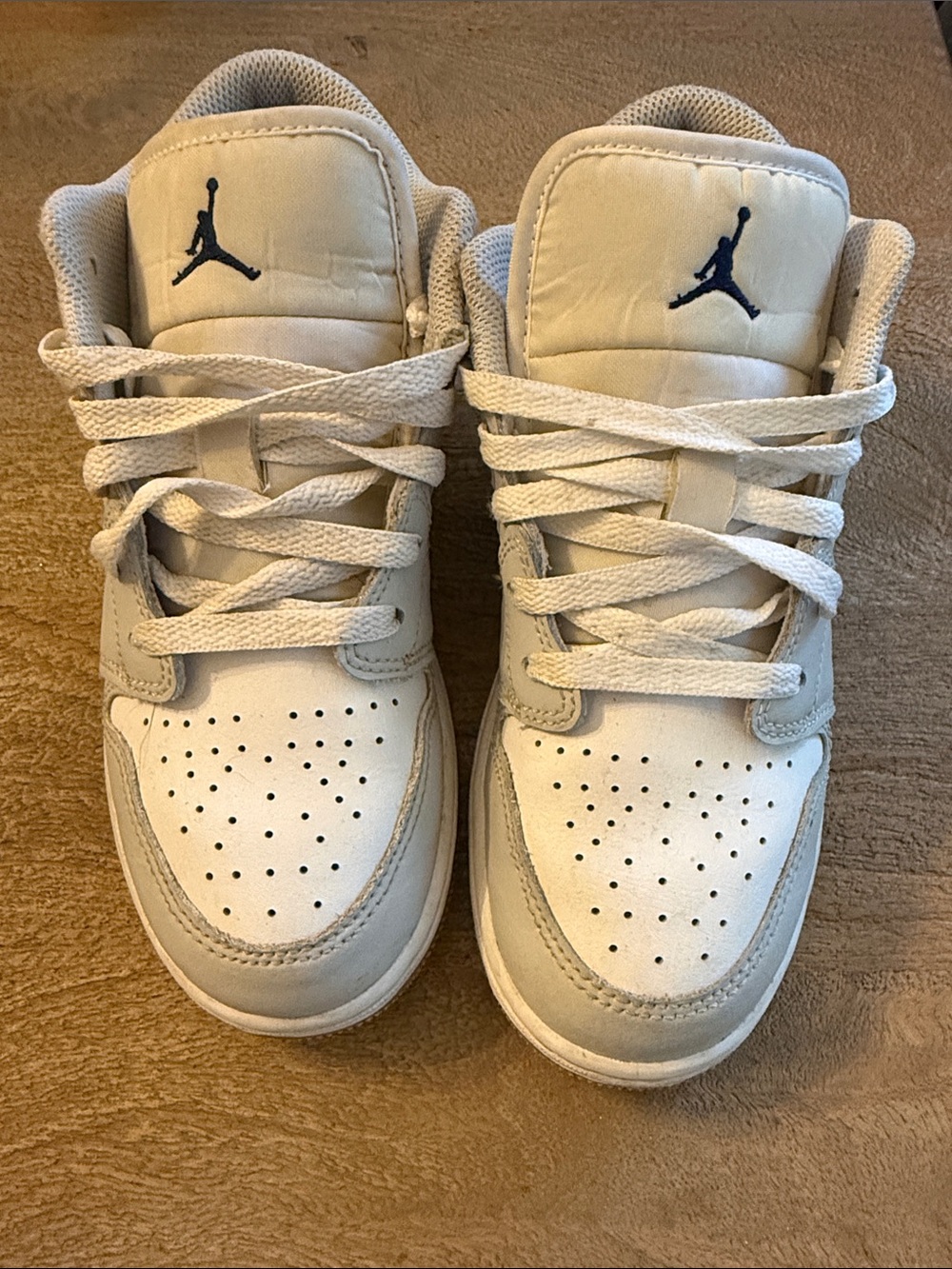 Jordan Kids White and Light Gray High-Top Sneakers with Navy Jumpman